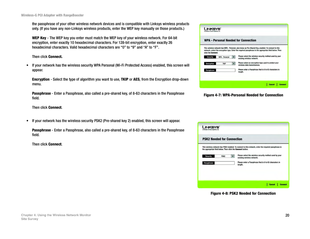 Linksys WMP54GR manual WPA-Personal Needed for Connection 