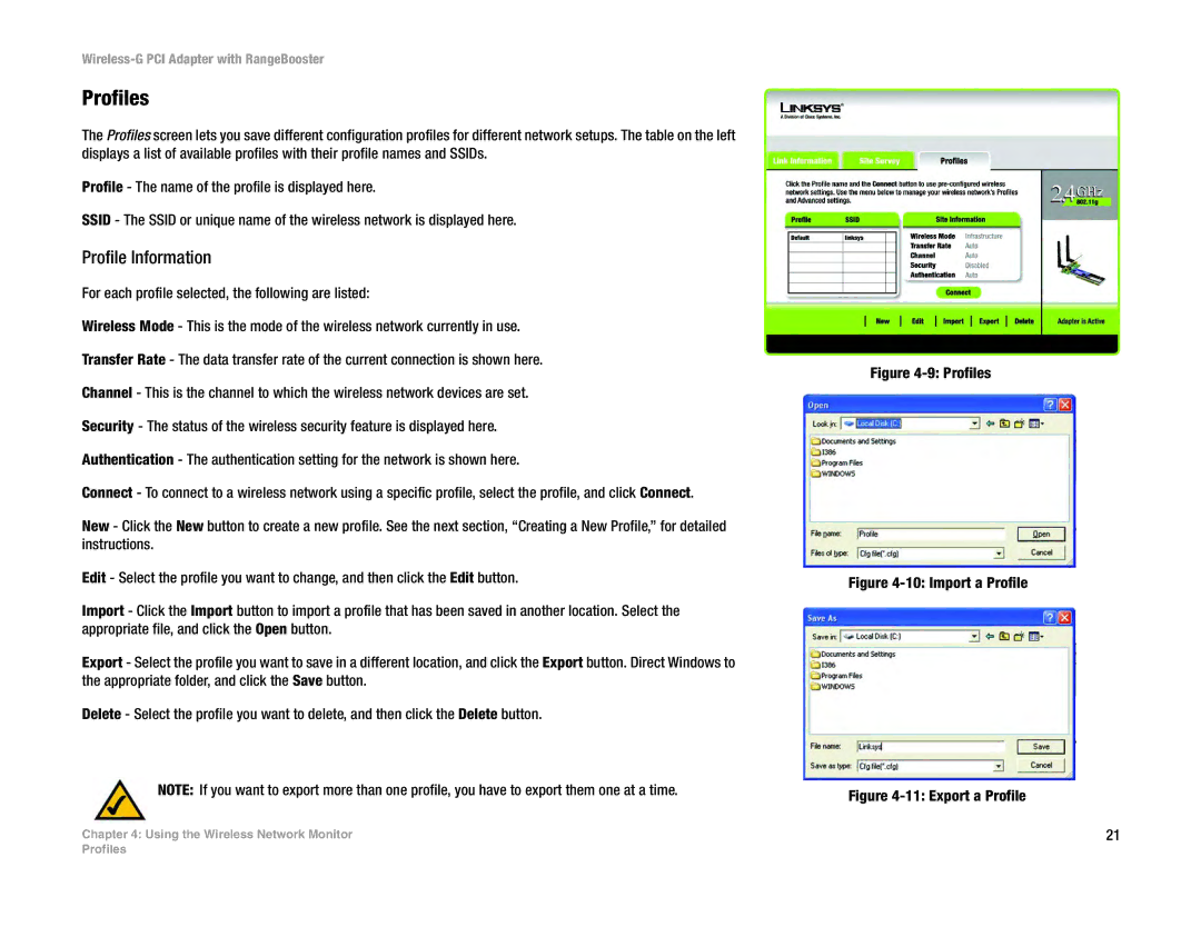 Linksys WMP54GR manual Profiles, Profile Information 