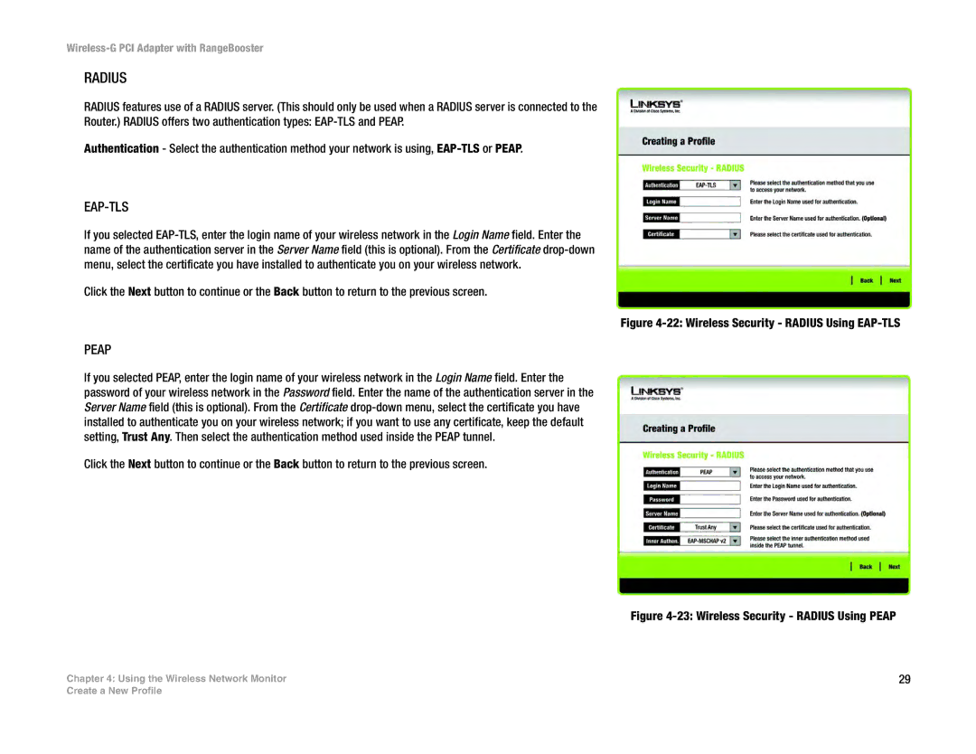 Linksys WMP54GR manual Wireless Security Radius Using EAP-TLS 