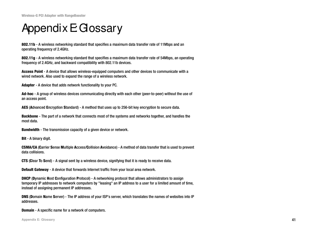 Linksys WMP54GR manual Appendix E Glossary 