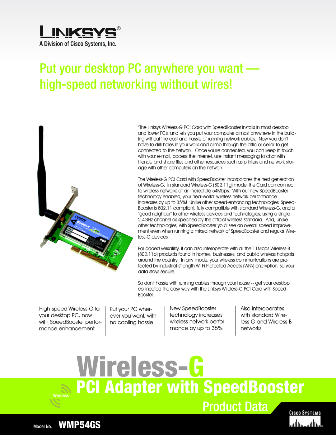 Linksys WMP54GS manual Wireless-G 