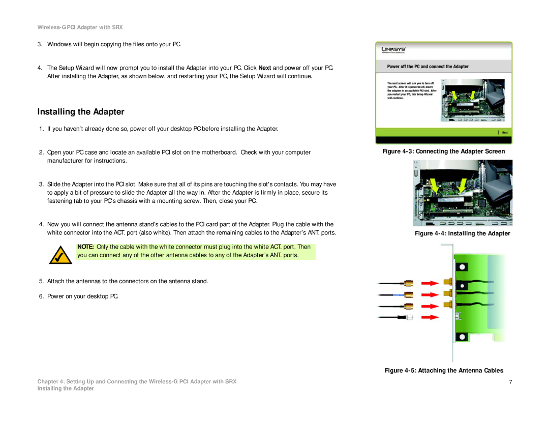 Linksys WMP54GX manual Installing the Adapter, Windows will begin copying the files onto your PC 