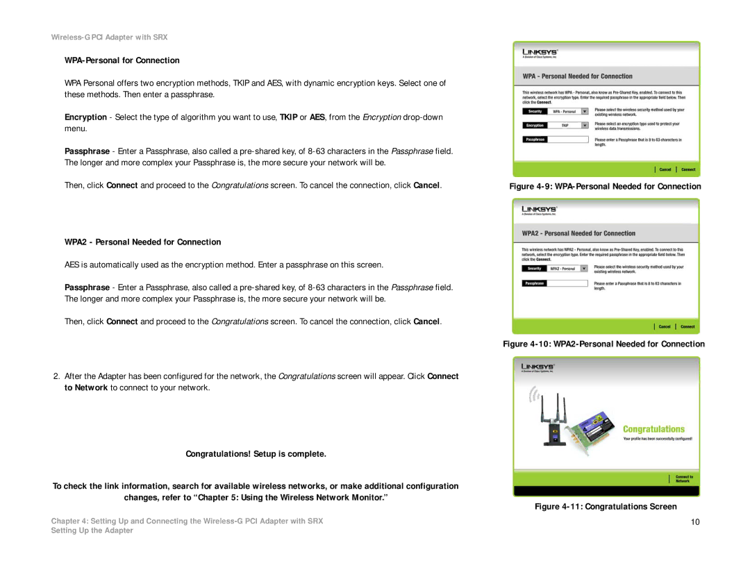 Linksys WMP54GX manual WPA-Personal Needed for Connection 