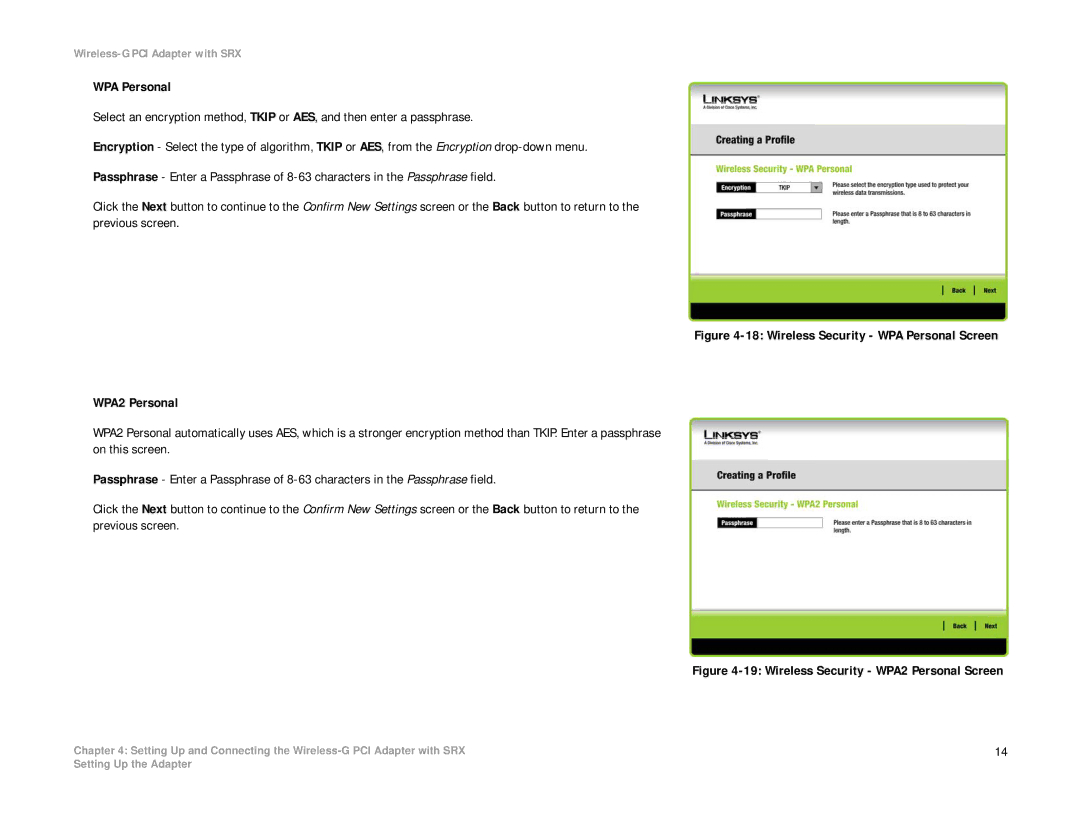 Linksys WMP54GX manual Wireless Security WPA2 Personal Screen 