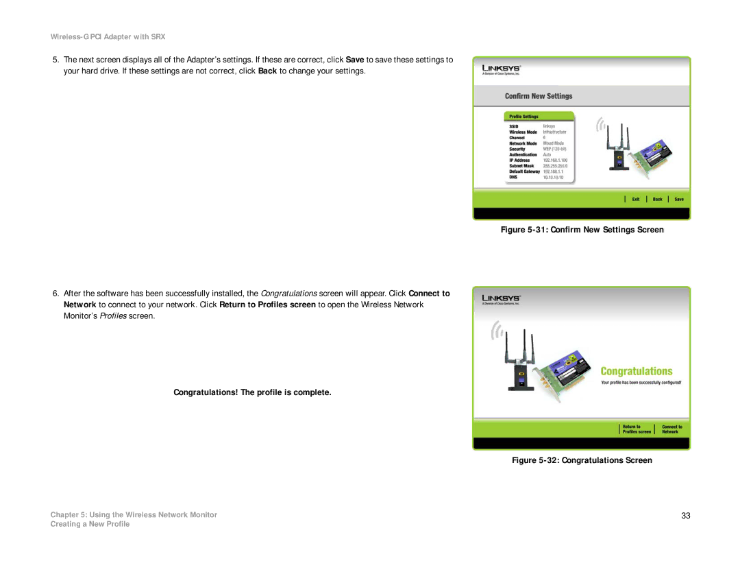 Linksys WMP54GX manual Congratulations Screen 