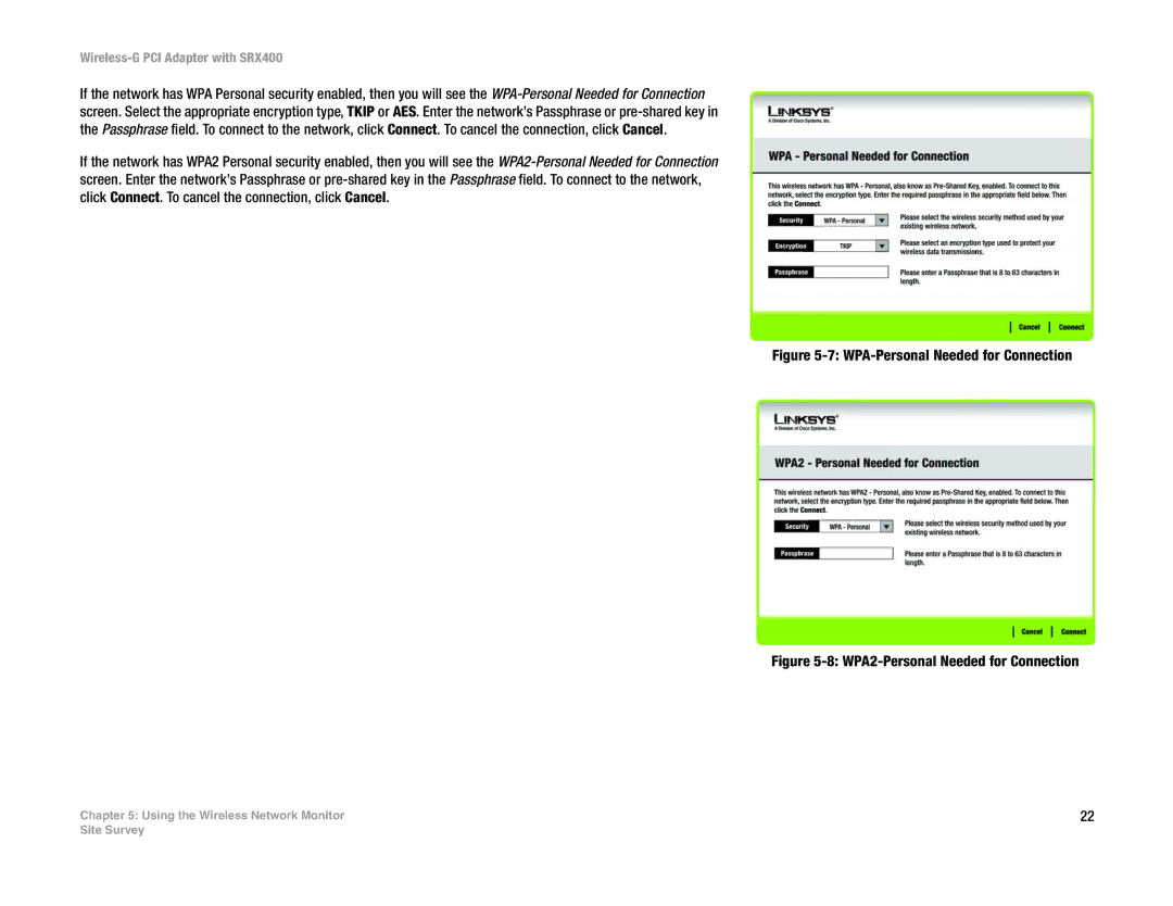 Linksys WMP54GX4 manual WPA2-Personal Needed for Connection 