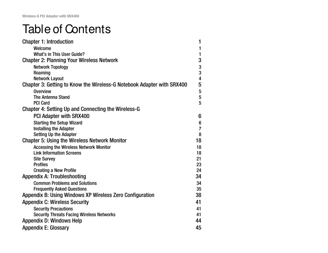 Linksys WMP54GX4 manual Table of Contents 