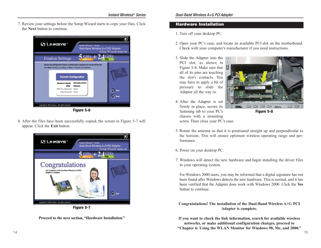 Linksys WMP55AG manual Proceed to the next section, Hardware Installation 