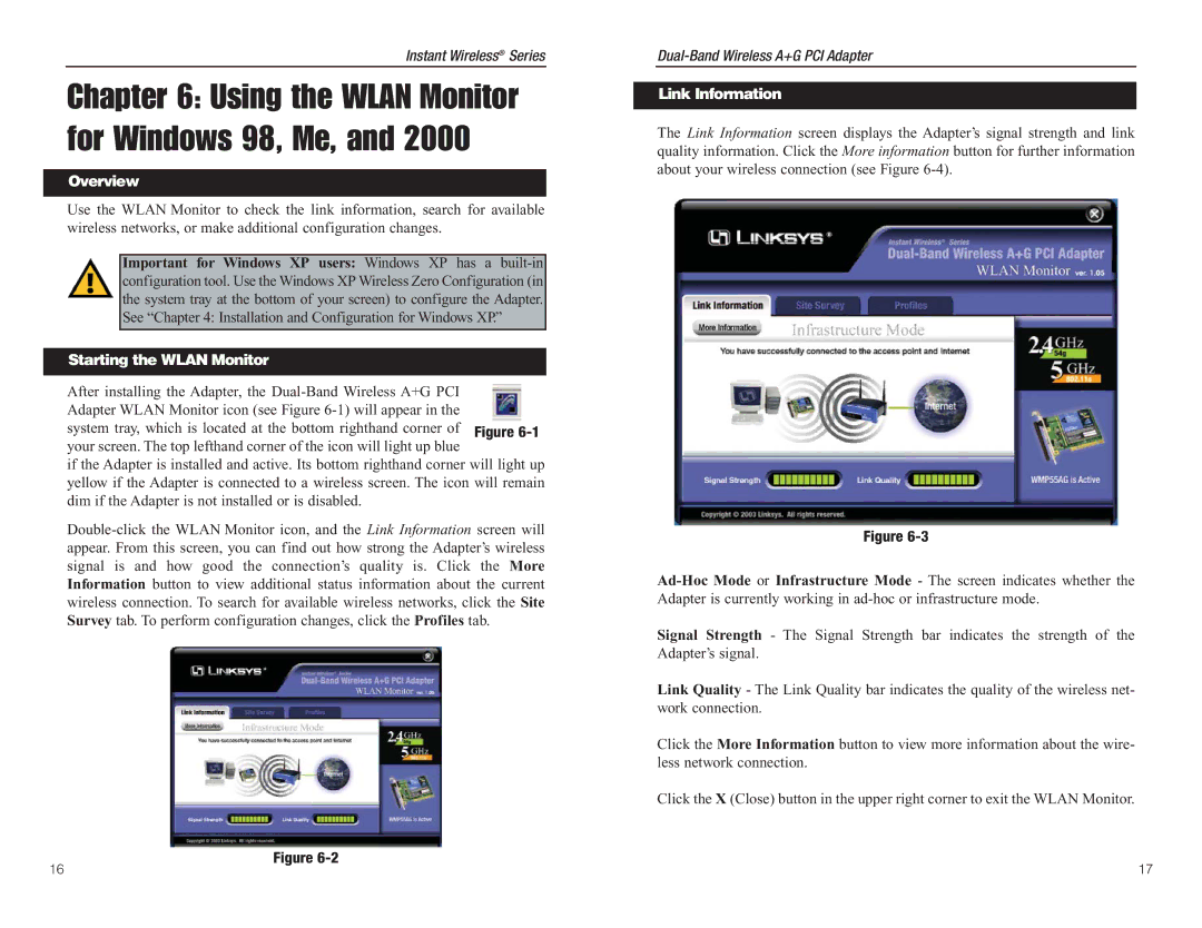 Linksys WMP55AG manual Starting the Wlan Monitor, Link Information 