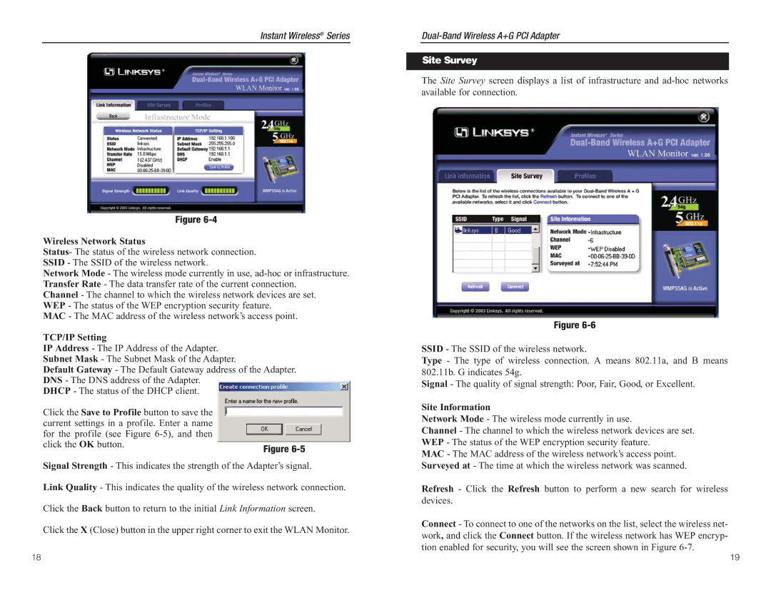 Linksys WMP55AG manual Wireless Network Status, Site Survey 