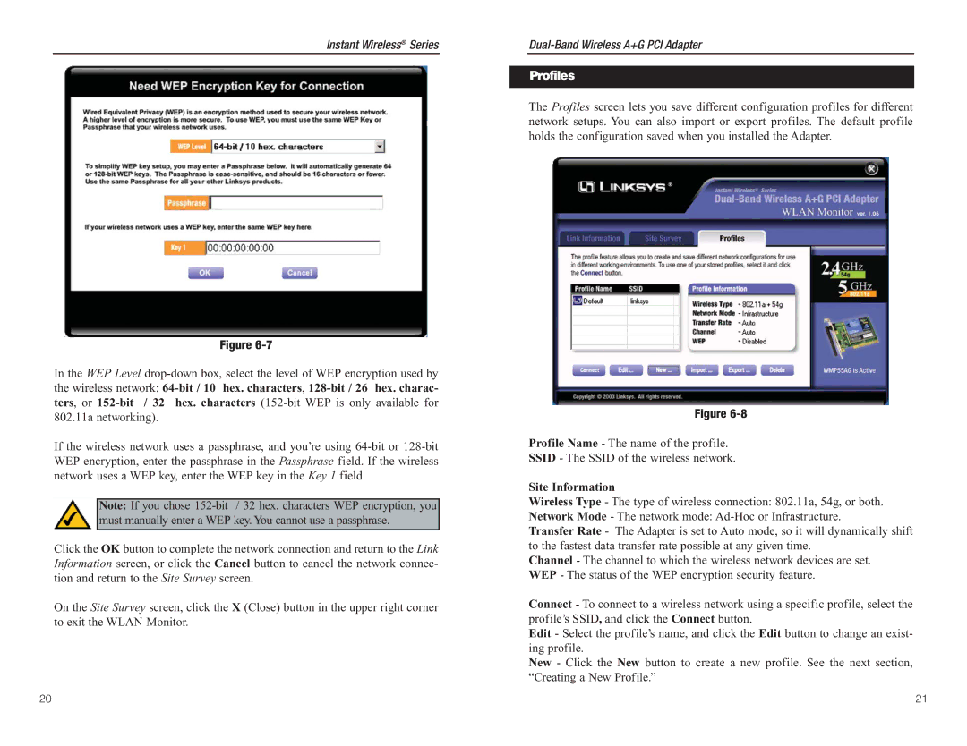 Linksys WMP55AG manual Profiles 