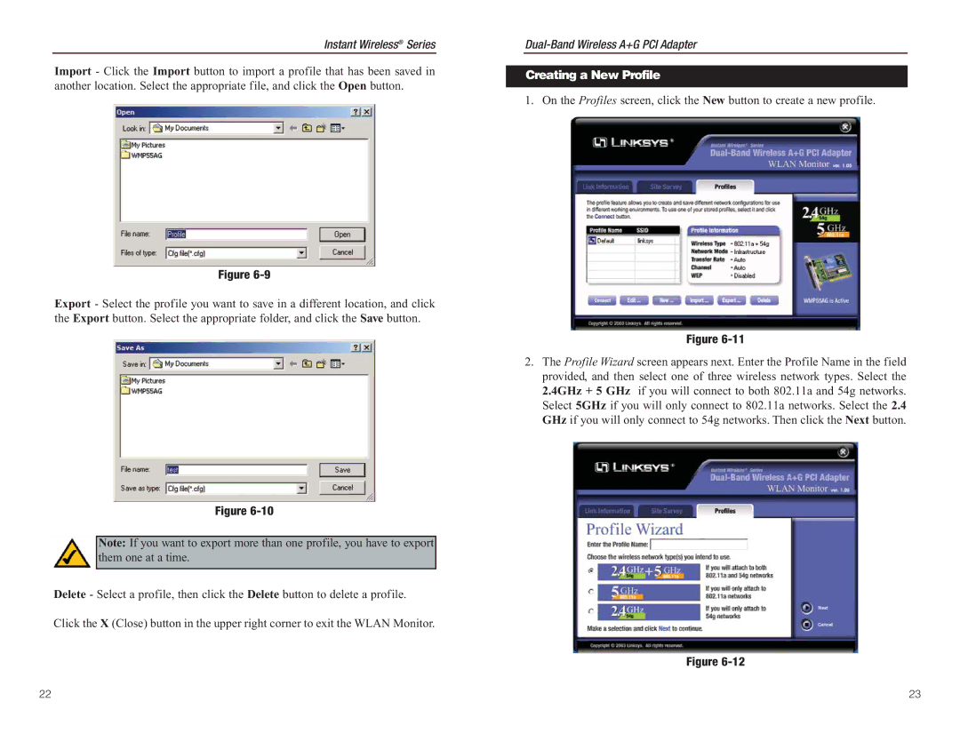 Linksys WMP55AG manual Creating a New Profile 