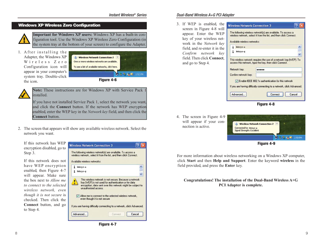 Linksys WMP55AG manual Windows XP Wireless Zero Configuration 