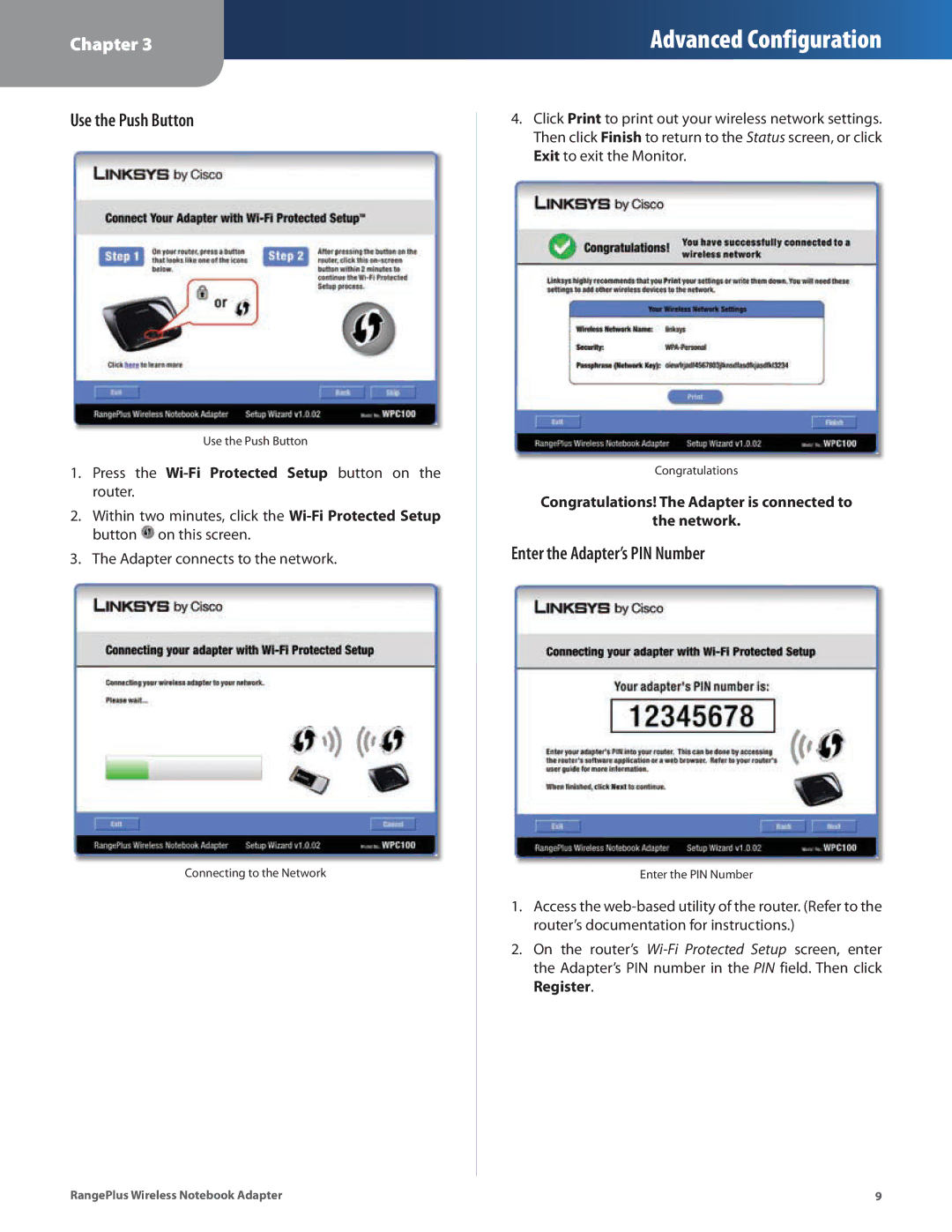 Linksys WPC100 manual Use the Push Button 