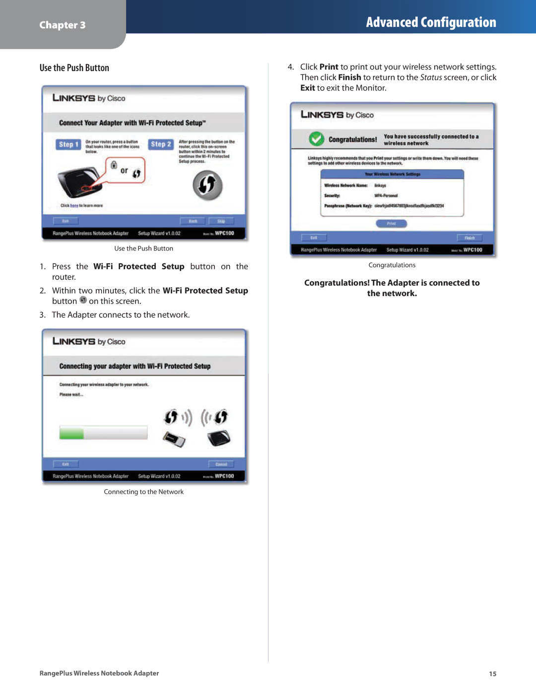 Linksys WPC100 manual Use the Push Button 