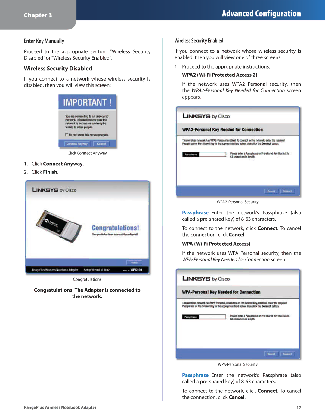 Linksys WPC100 manual Enter Key Manually 