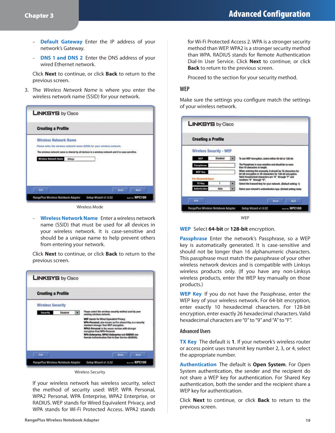 Linksys WPC100 manual Wep 