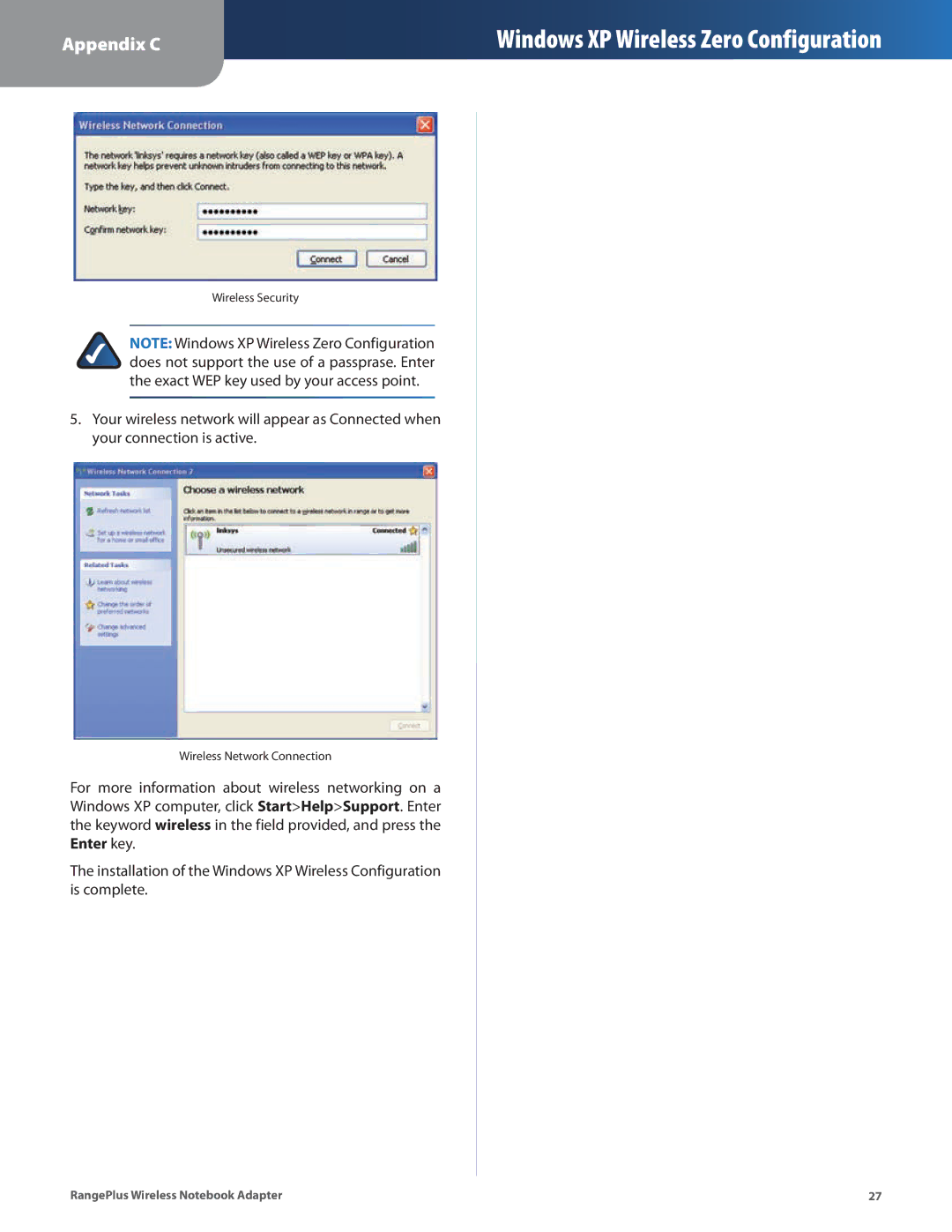 Linksys WPC100 manual Wireless Network Connection 