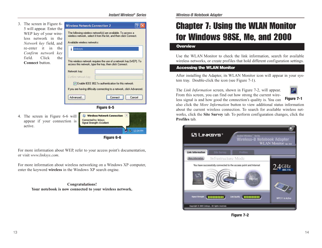 Linksys WPC11 manual Using the Wlan Monitor for Windows 98SE, Me, Accessing the Wlan Monitor 