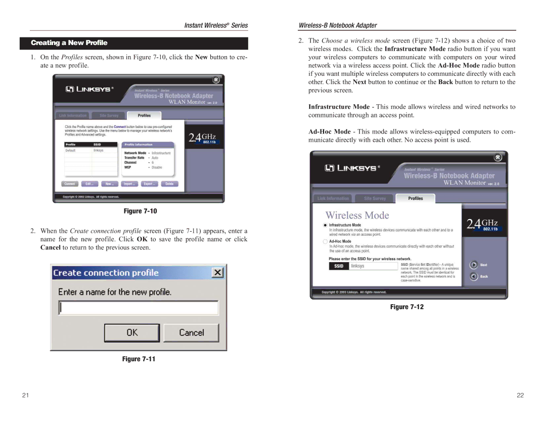 Linksys WPC11 manual Creating a New Profile 