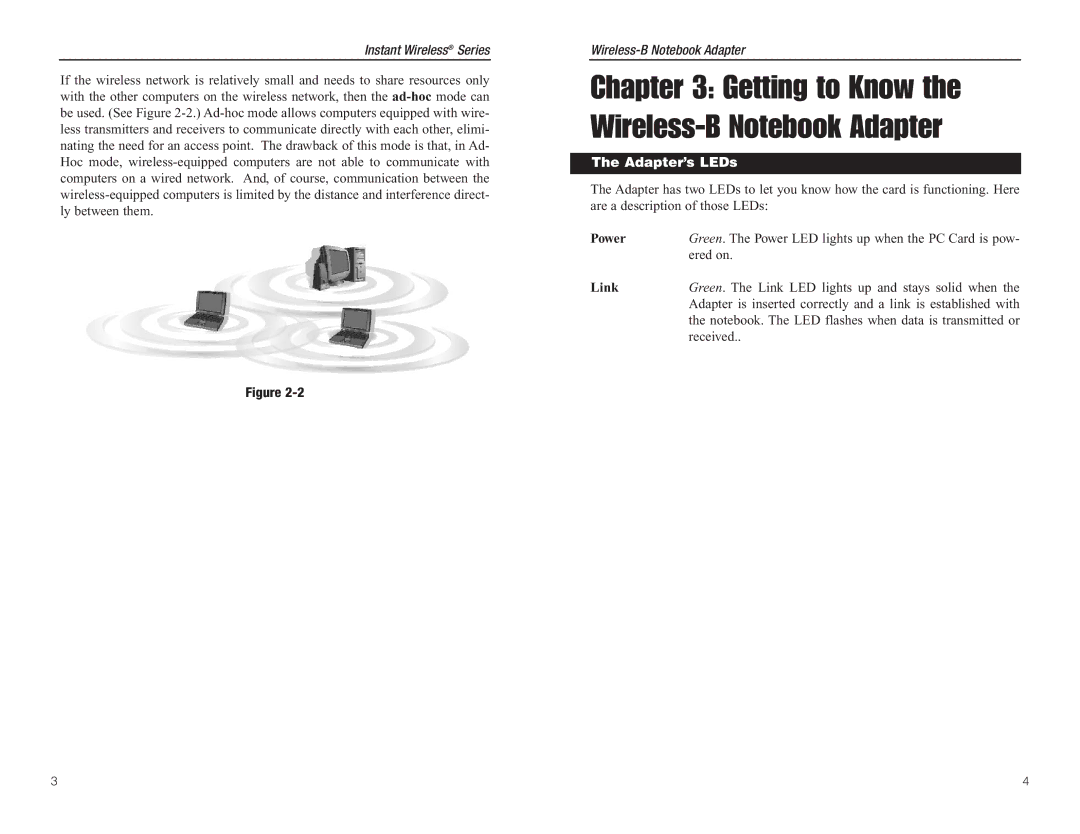 Linksys WPC11 manual Getting to Know the Wireless-B Notebook Adapter, Adapter’s LEDs 