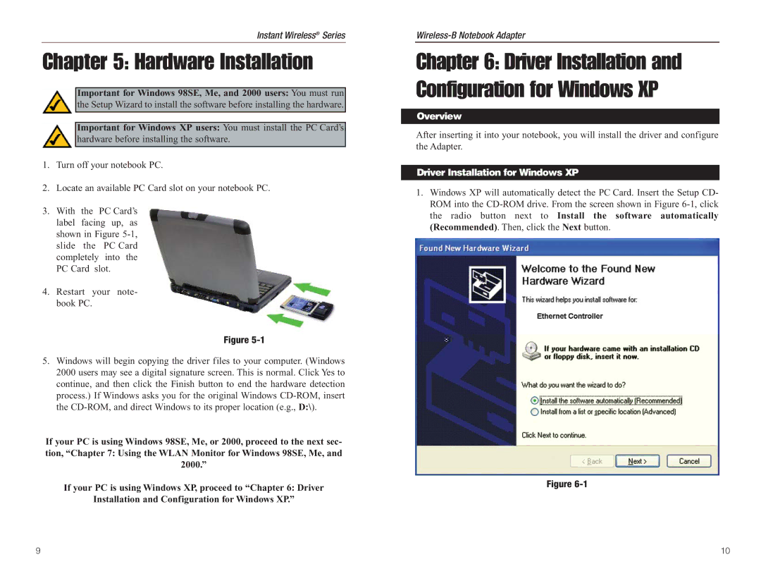 Linksys WPC11 manual Hardware Installation, Overview, Driver Installation for Windows XP 