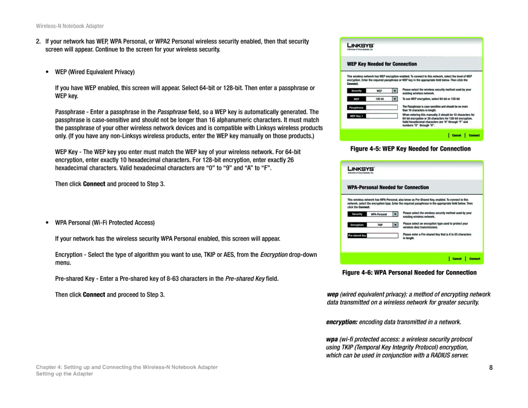 Linksys WPC300N manual WPA Personal Needed for Connection 