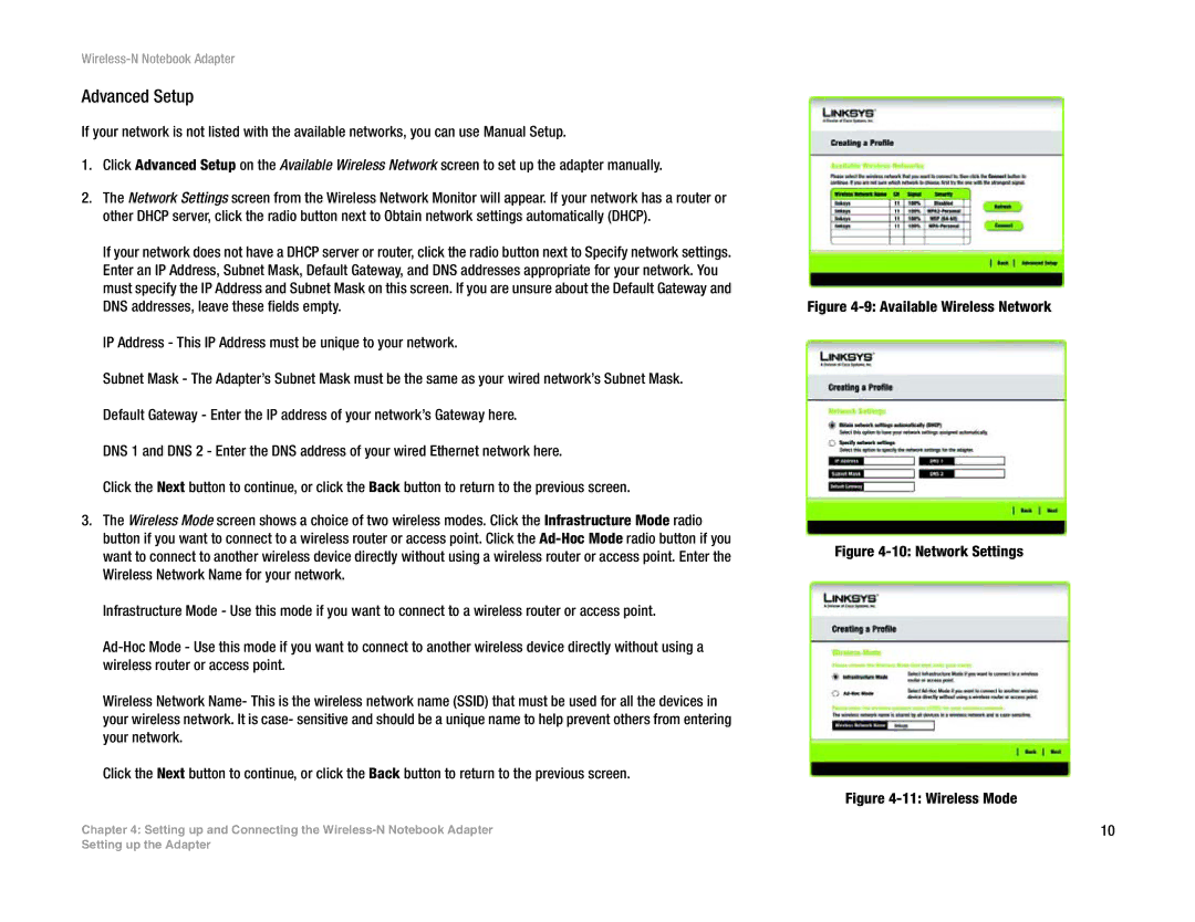 Linksys WPC300N manual Advanced Setup, Available Wireless Network 