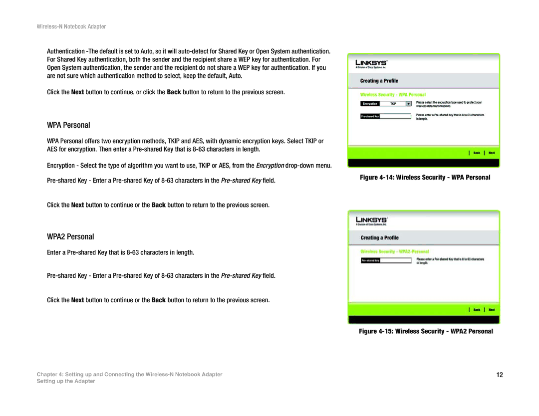 Linksys WPC300N manual WPA Personal, WPA2 Personal 