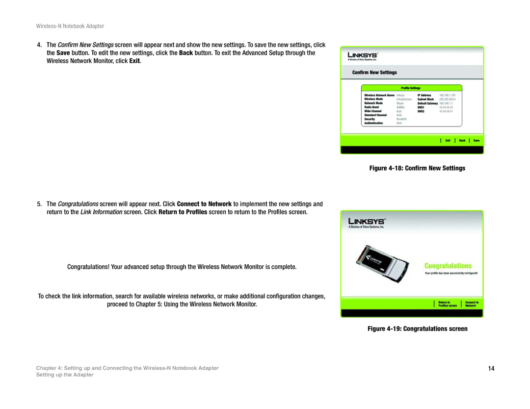 Linksys WPC300N manual Confirm New Settings 