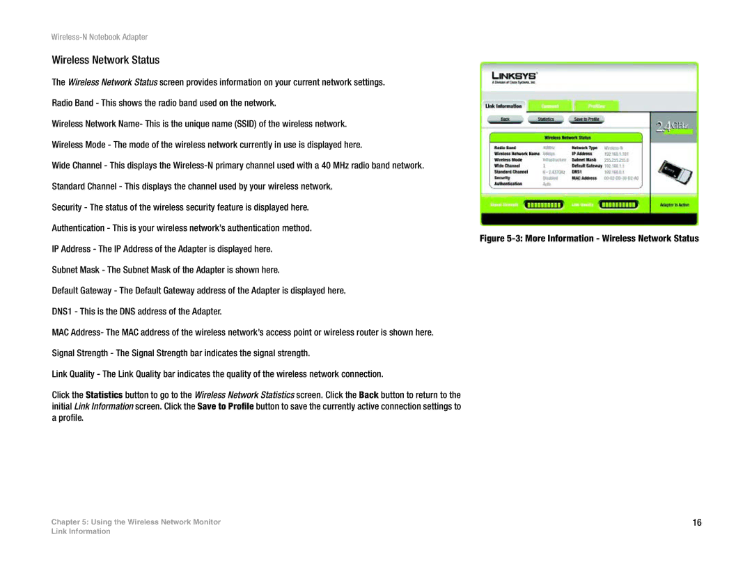 Linksys WPC300N manual Wireless Network Status 