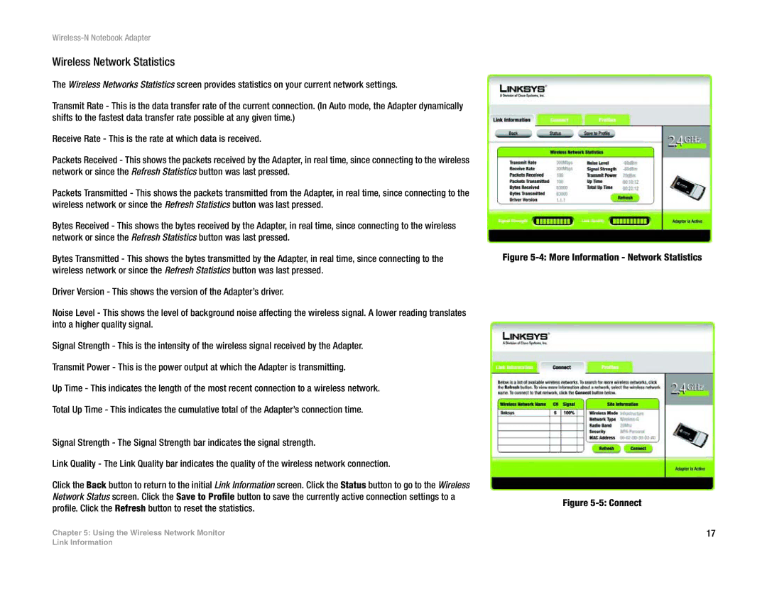 Linksys WPC300N manual Wireless Network Statistics, More Information Network Statistics 