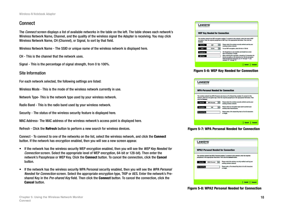 Linksys WPC300N manual Connect, Site Information 