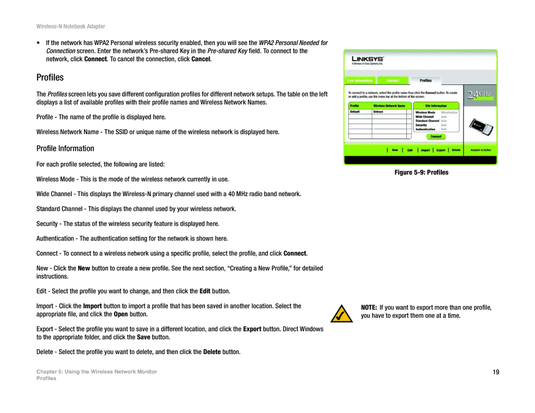 Linksys WPC300N manual Profiles, Profile Information 