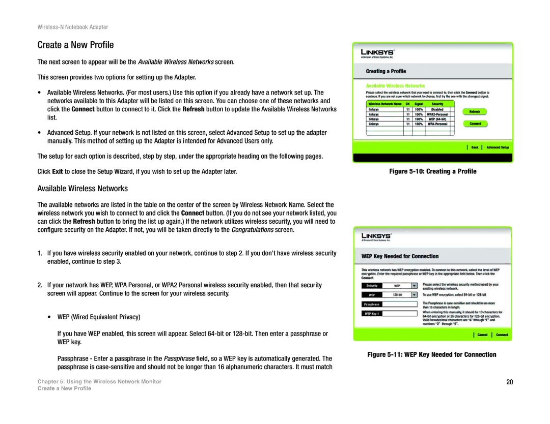 Linksys WPC300N manual Create a New Profile, Creating a Profile 