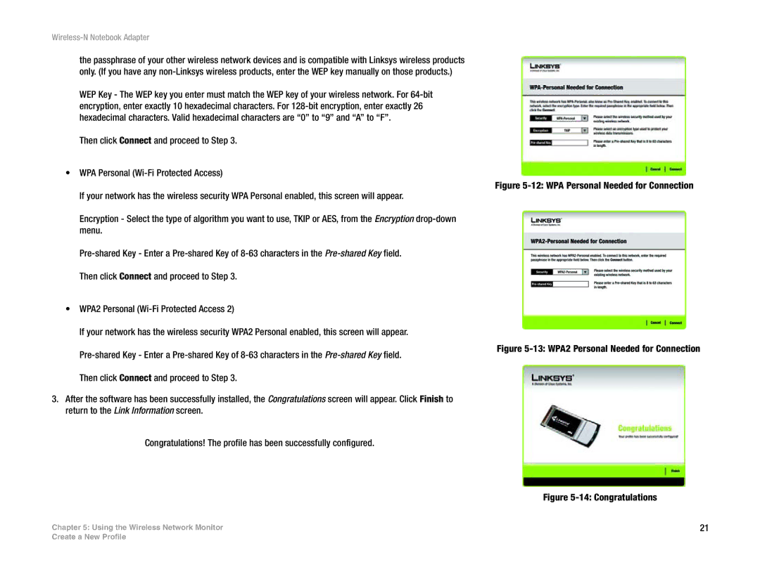 Linksys WPC300N manual WPA Personal Needed for Connection 