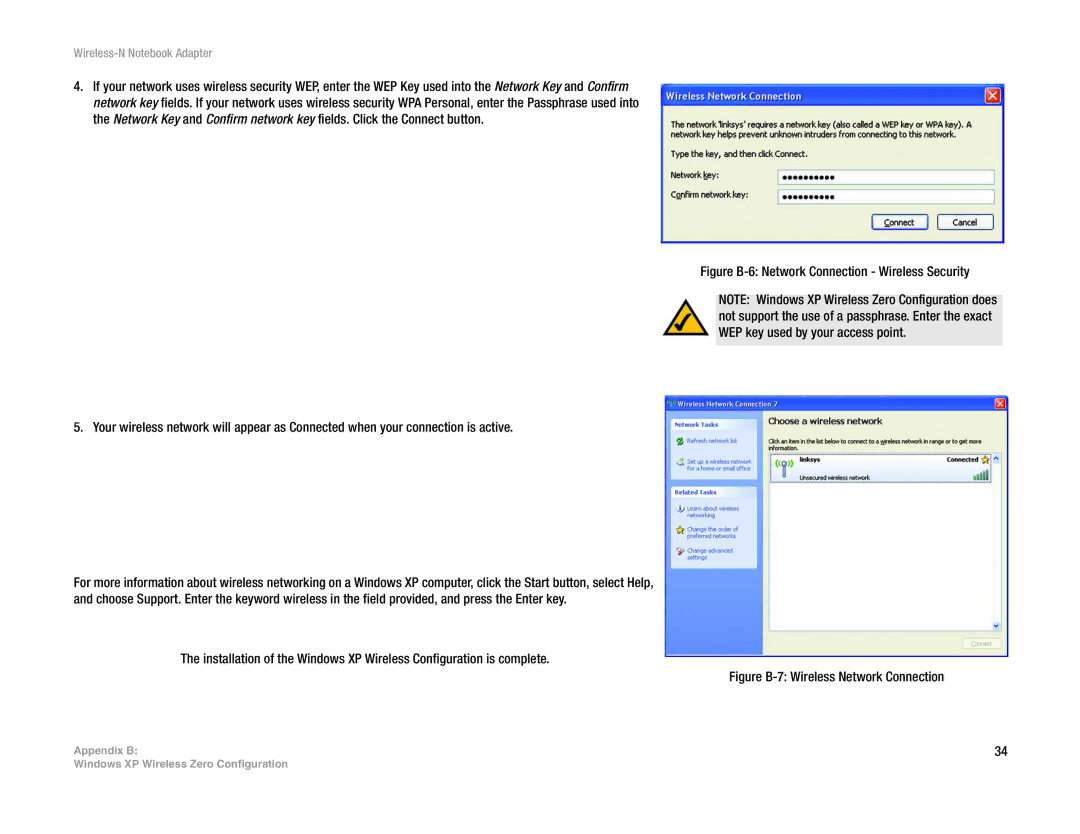 Linksys WPC300N manual Figure B-6 Network Connection Wireless Security 