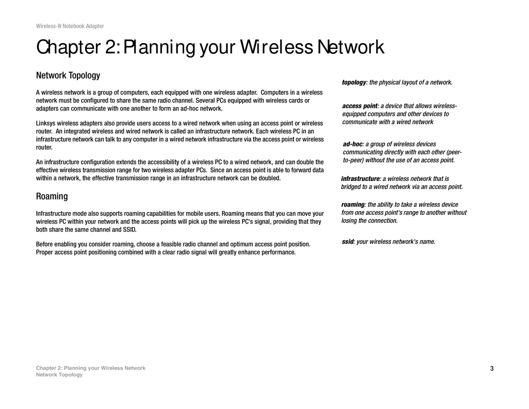 Linksys WPC300N manual Planning your Wireless Network, Network Topology, Roaming, Topology the physical layout of a network 