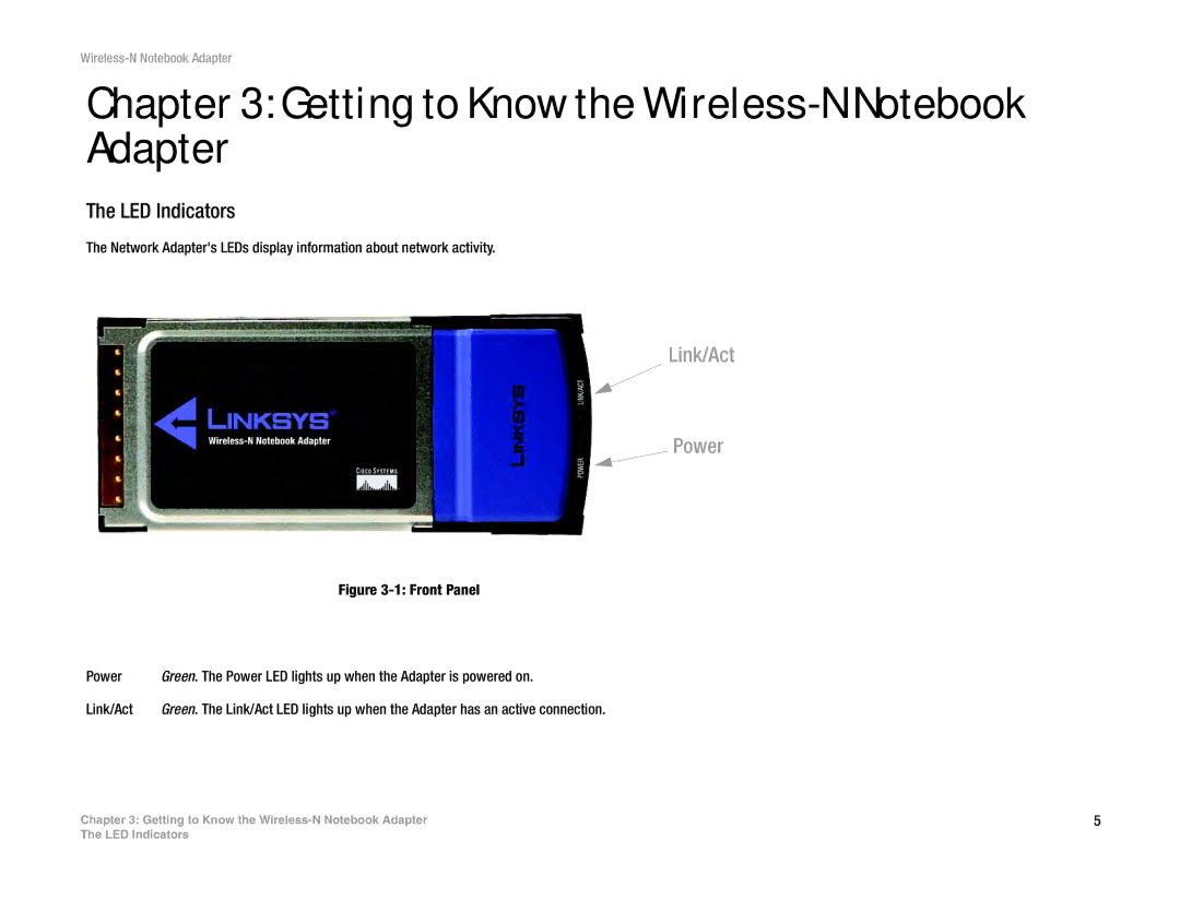 Linksys WPC300N manual Getting to Know the Wireless-N Notebook Adapter, LED Indicators 