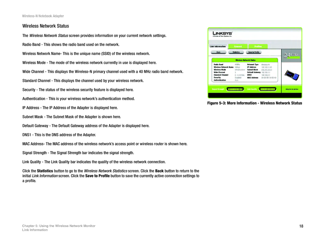 Linksys WPC300N manual Wireless Network Status 