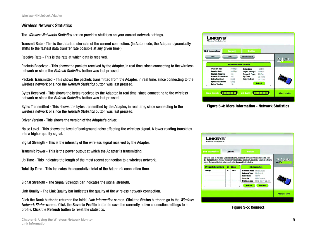 Linksys WPC300N manual Wireless Network Statistics 