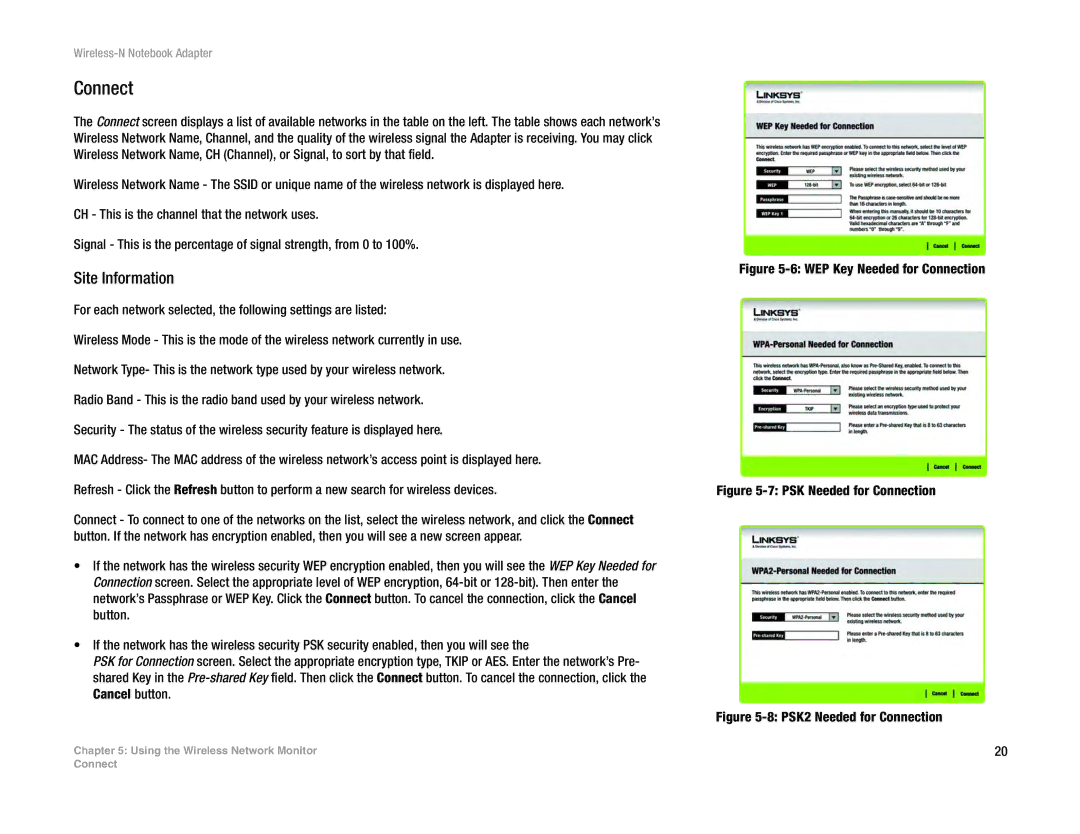 Linksys WPC300N manual Connect, Site Information 