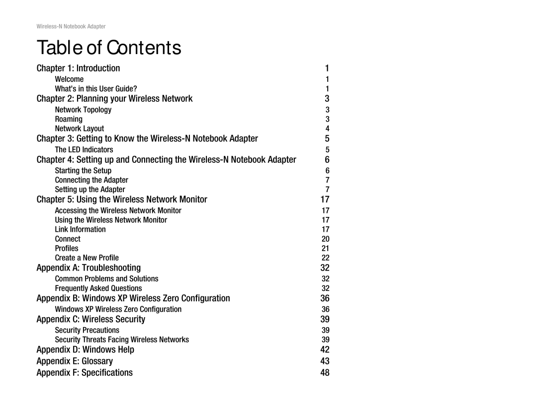 Linksys WPC300N manual Table of Contents 