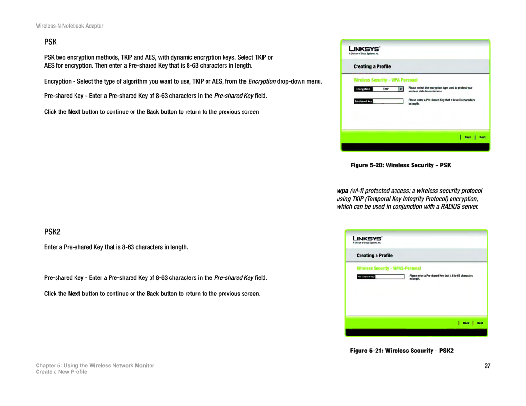 Linksys WPC300N manual Wireless Security PSK 