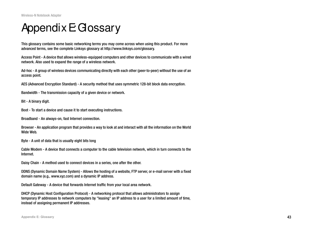 Linksys WPC300N manual Appendix E Glossary 