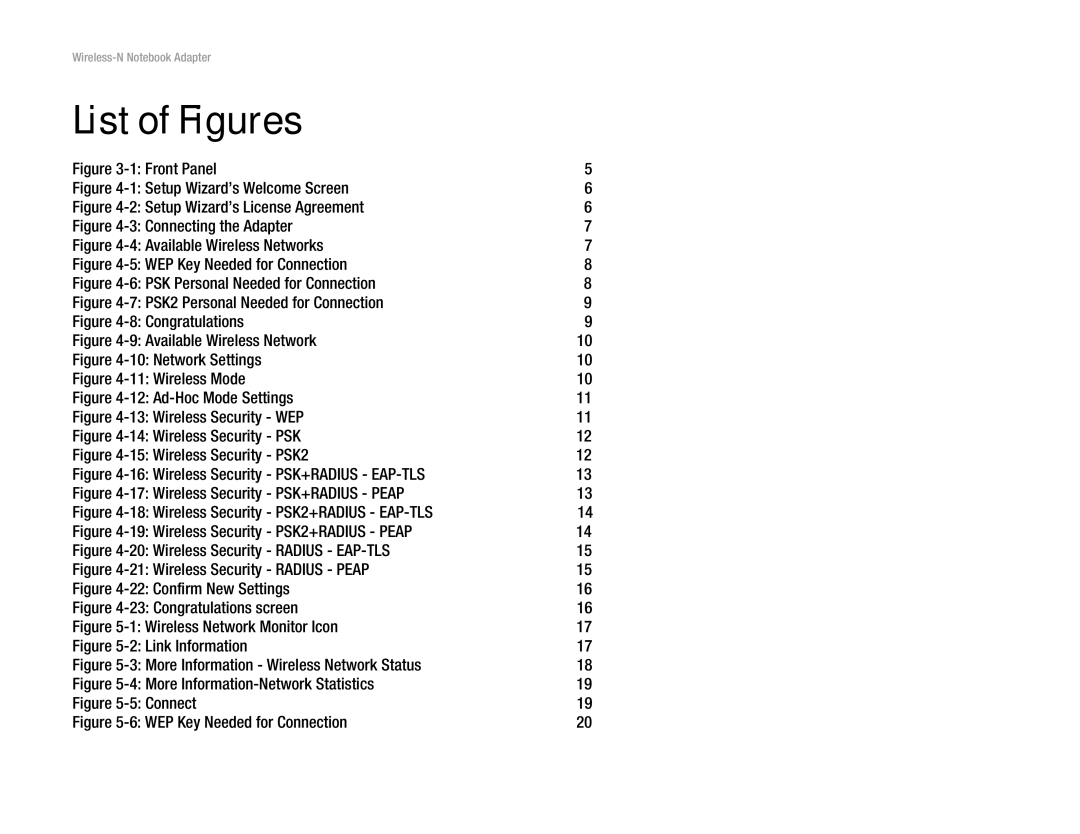 Linksys WPC300N manual List of Figures, Front Panel 