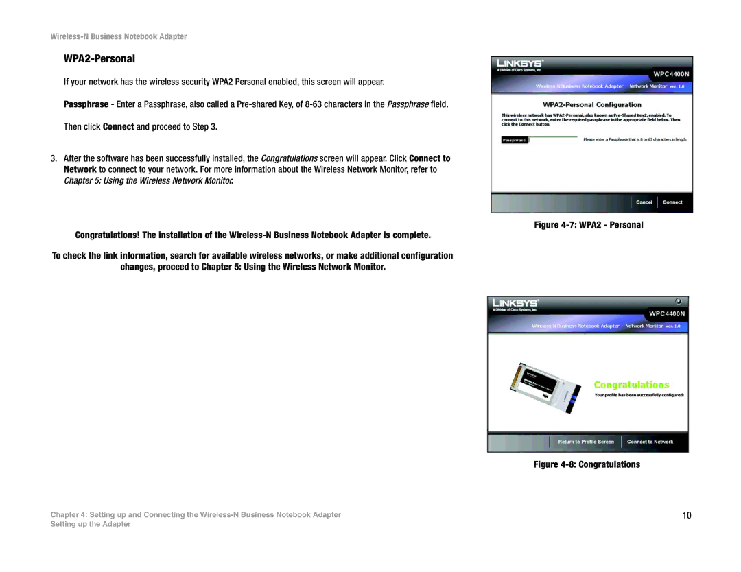 Linksys WPC4400N manual WPA2-Personal, Congratulations 