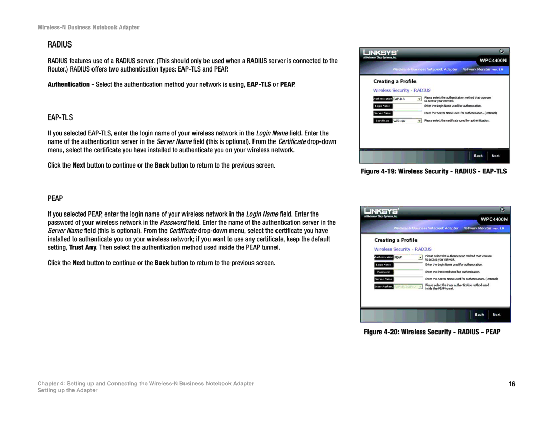 Linksys WPC4400N manual Radius 