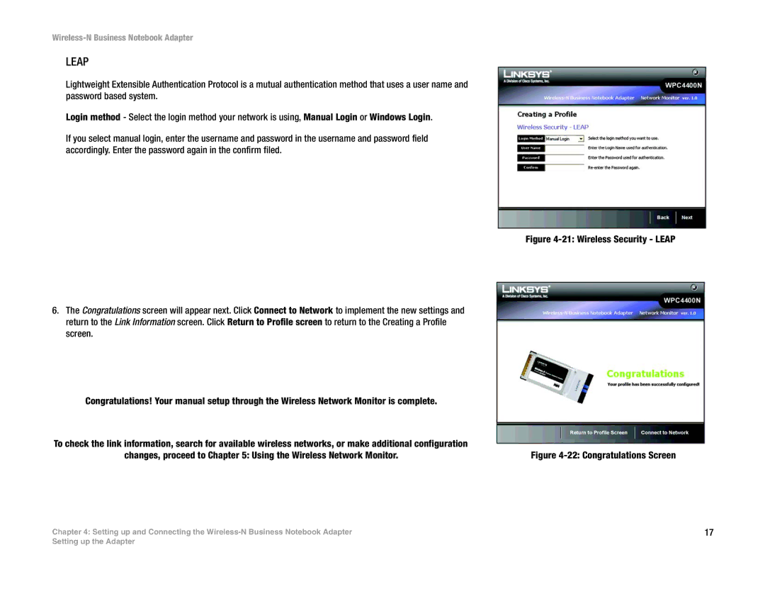 Linksys WPC4400N manual Leap 