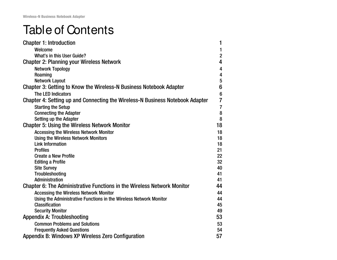 Linksys WPC4400N manual Table of Contents 